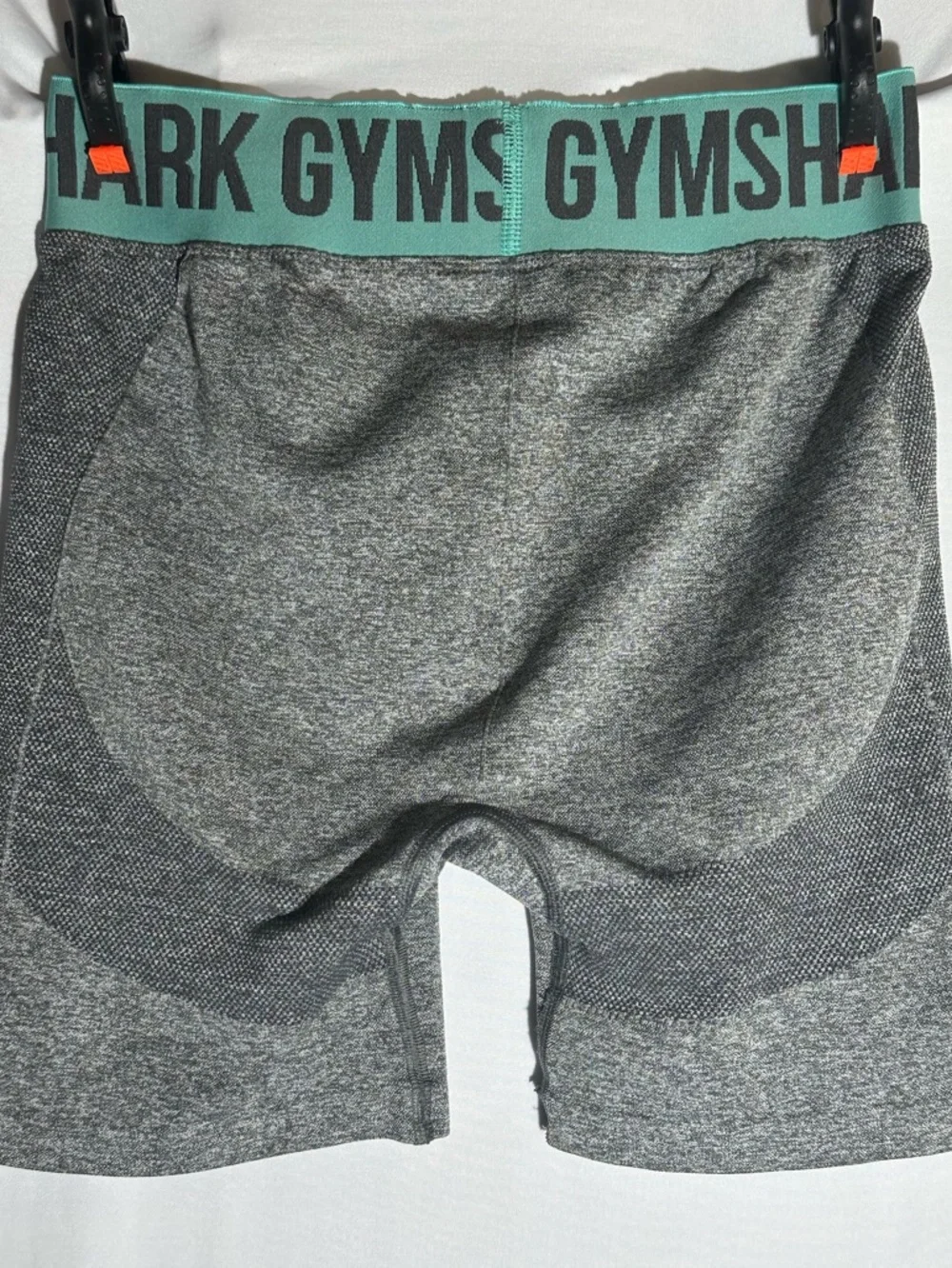Gymshark Gray Bike Shorts with Teal Logo Waistband - Picture 3 of 3